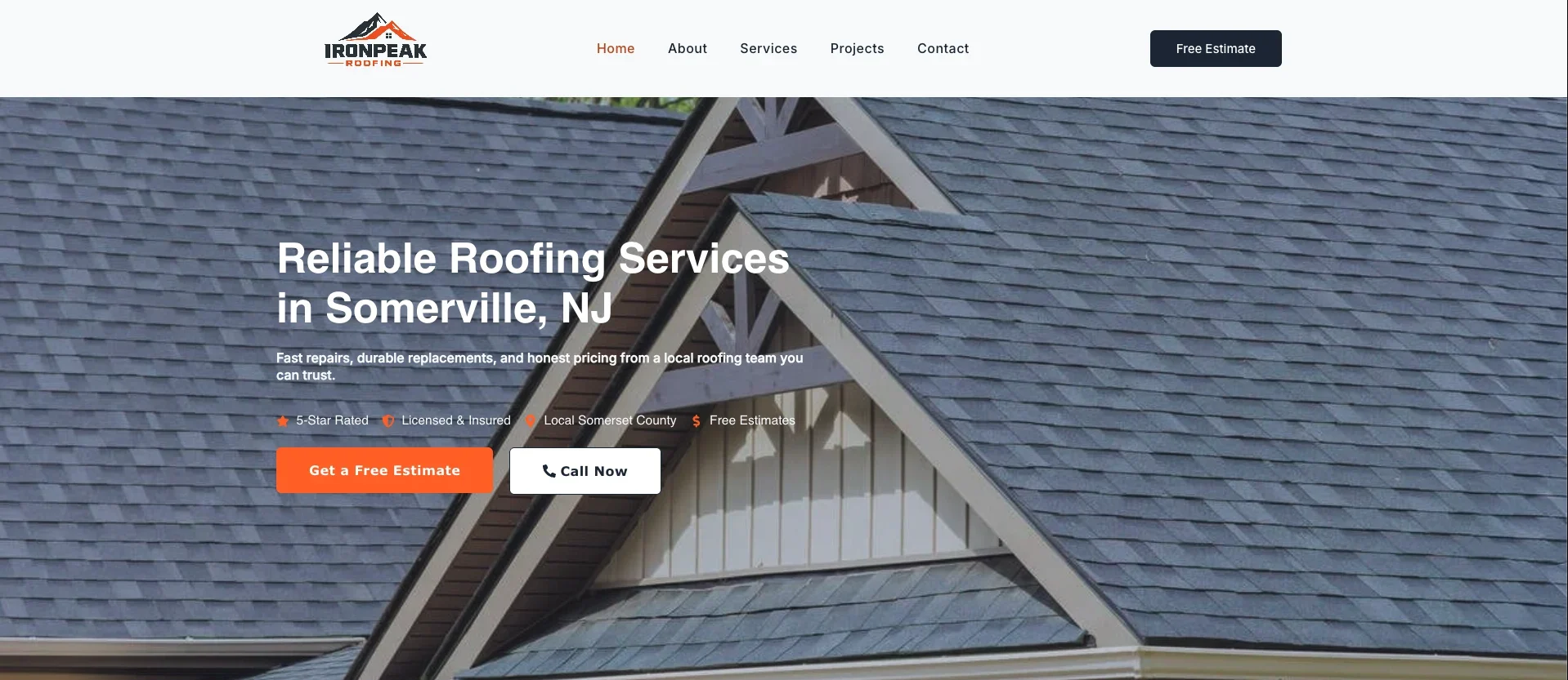 IronPeak Roofing roofing website concept build in WordPress and Elementor