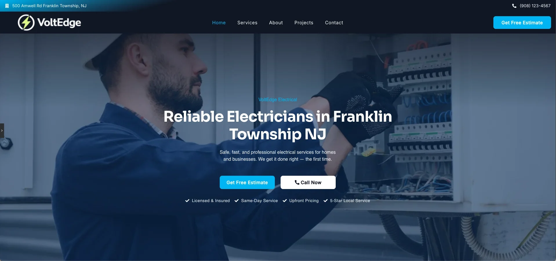 VoltEdge Electric electrician website concept build in WordPress and Elementor