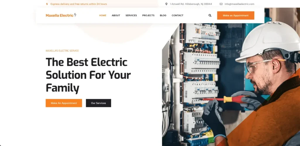 Maxella Electric electrician website concept build in WordPress and Elementor