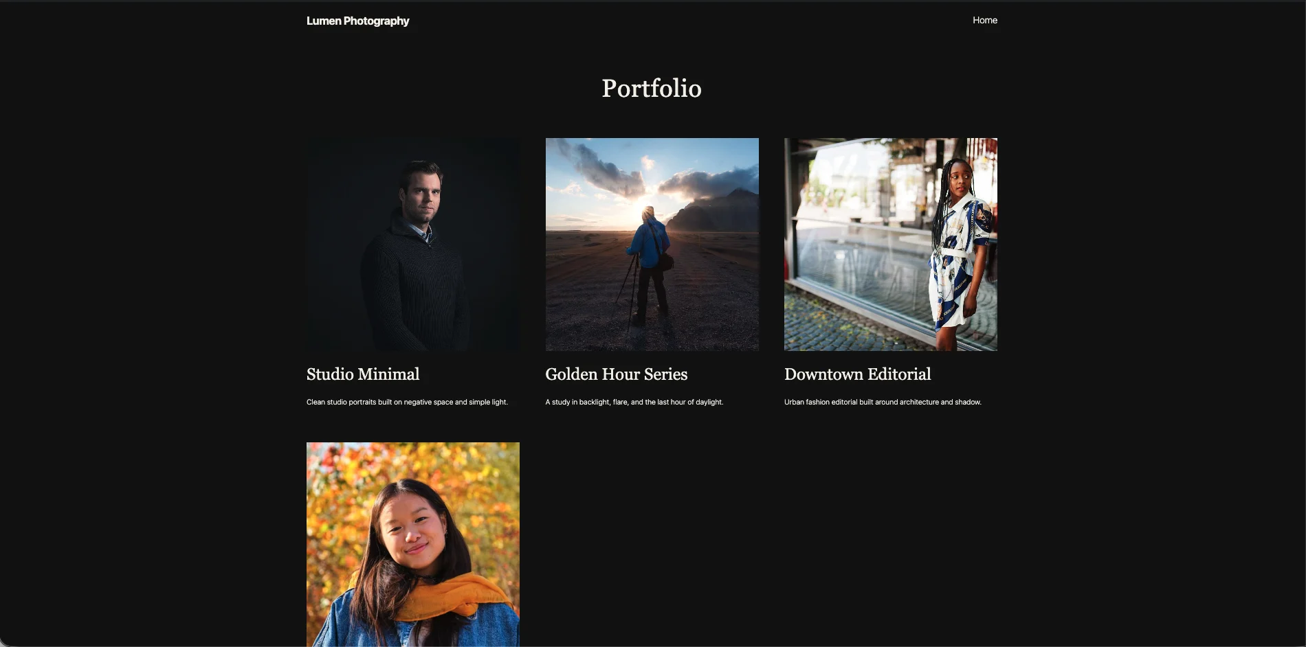 Lumen Photography portfolio page screenshot