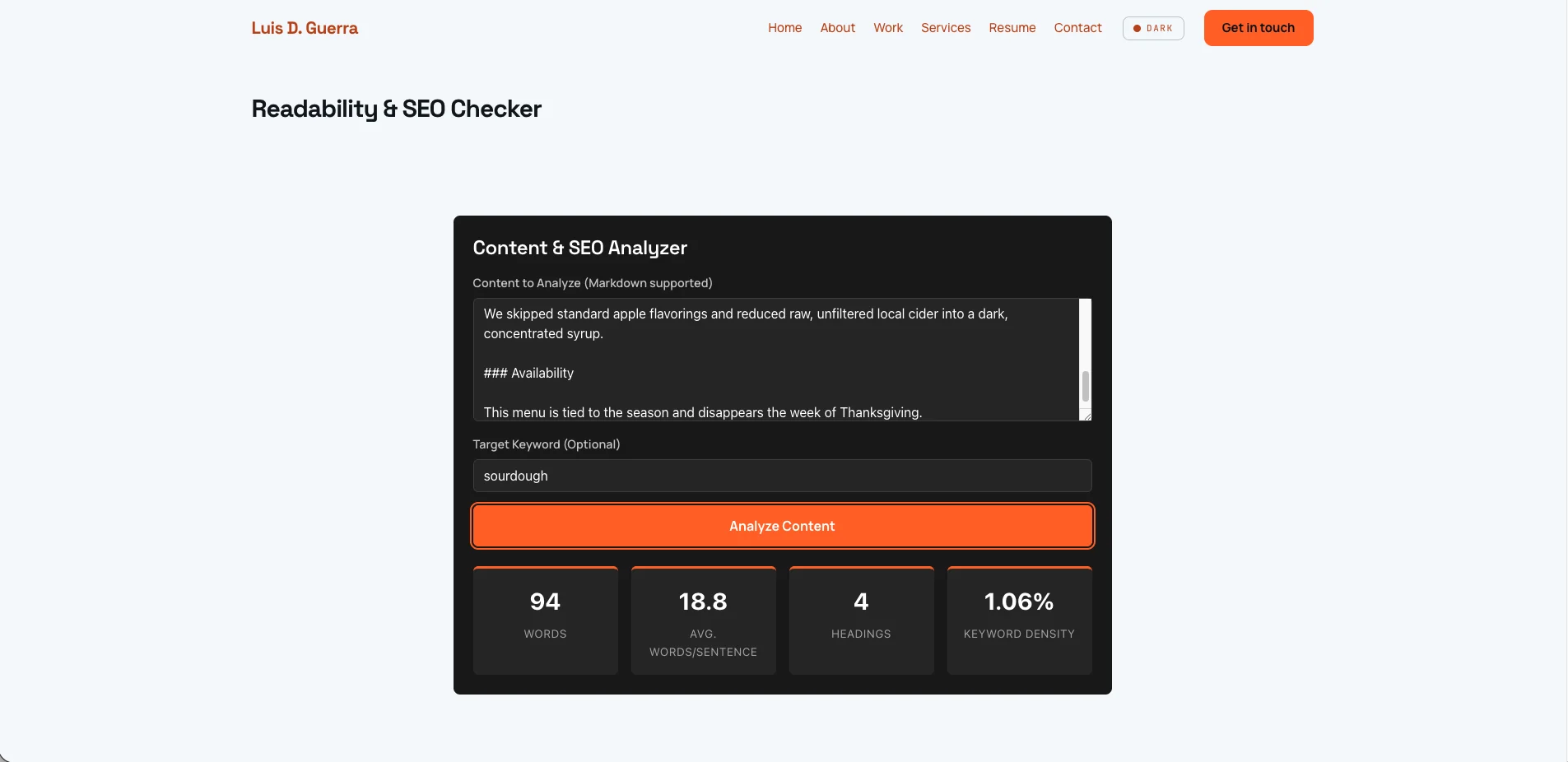 Readability & SEO Checker running analysis.